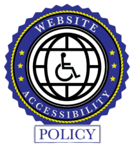 Handicapped symbol inside a website accessibility badge which leads to Atlas Accessibilities website policy.